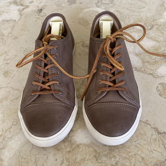Frye Mindy Low Cut Grey Leather Sneakers - Picture 3 of 14